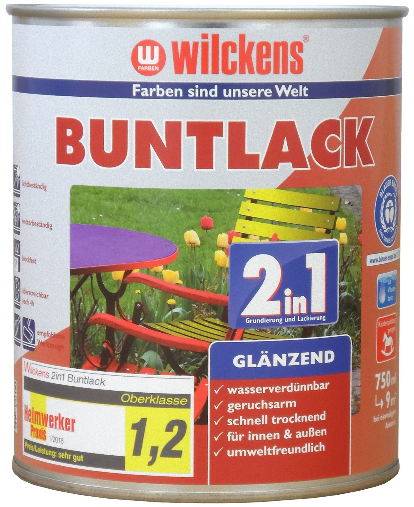 Wilckens 0,75l 2in1 Buntlack glänzend Feuerrot Grundierung Farblack Lack