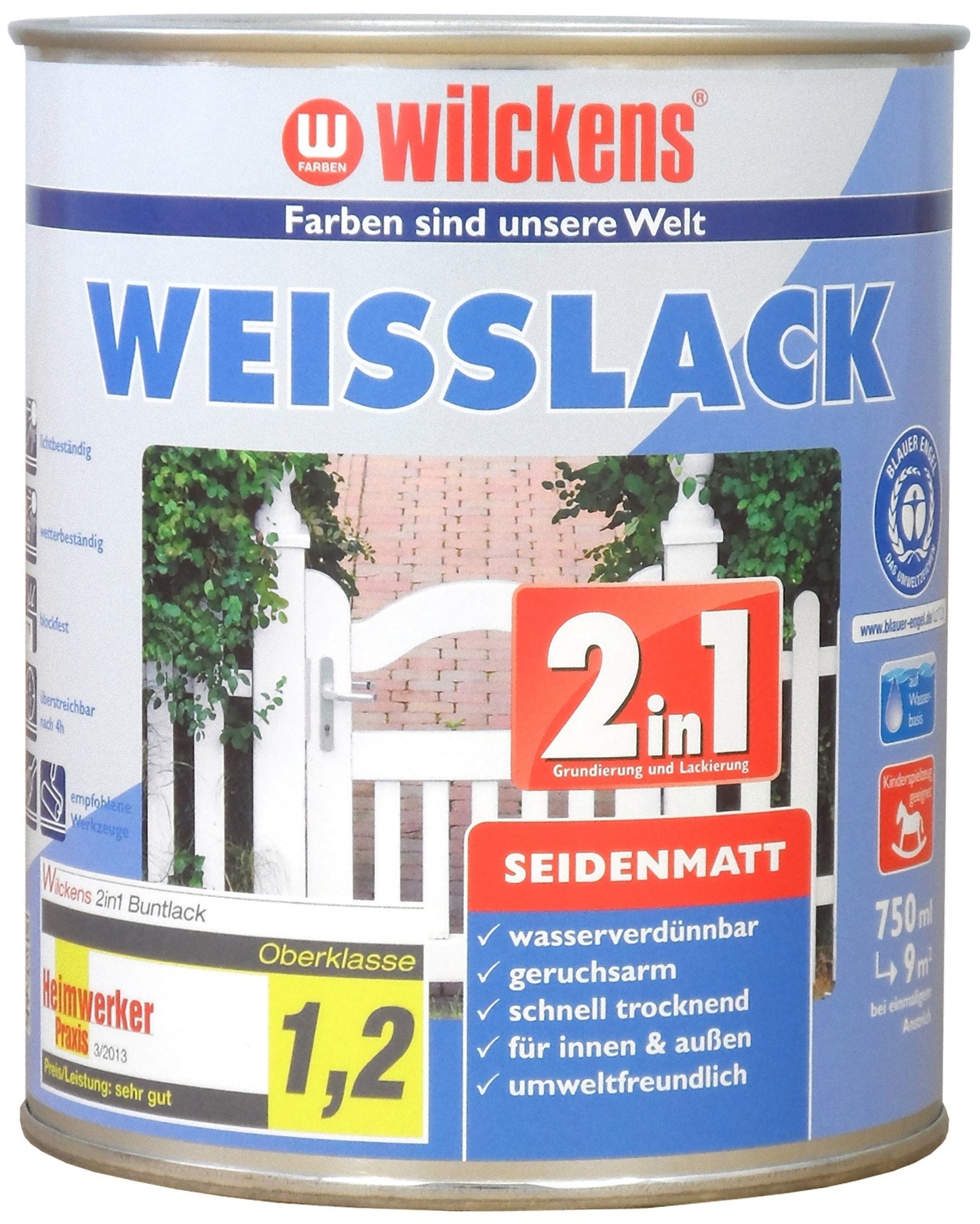 Wilckens 0,75l 2in1 Weisslack seidenmatt Weiß Grundierung Farbe Lack innen außen