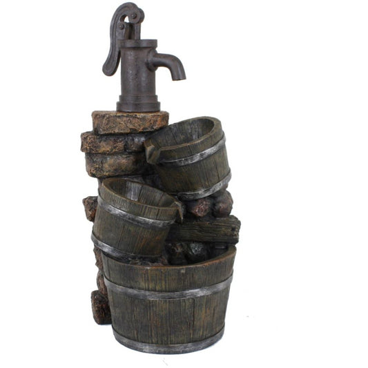 75cm Brunnen Holz Stein Optik Wasserspiel Springbrunnen Kaskaden Garten