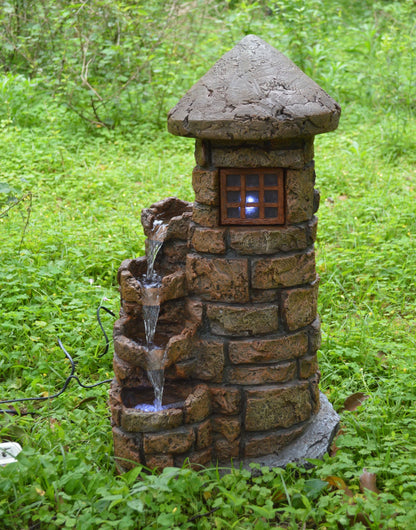 Brunnen Holz Stein Optik Wasserspiel Springbrunnen Kaskaden Dekobrunnen Garten