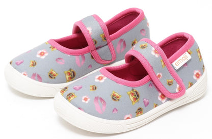 Mädchen Ballerina Sneaker Freizeitschuhe Slipper emoji Katze Herzen grau pink