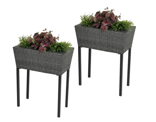 2x Hochbeet Blumentopf Pflanzkübel Blumenkübel Garten Terrasse Rattan Optik