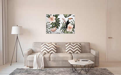 Leinwandbild Blumen Vogel Grün Weiß 90x60 DD120267 Keilrahmenbild Wandbild