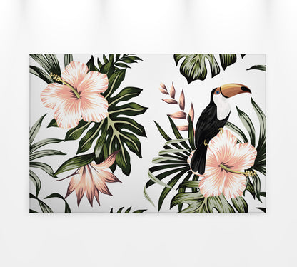 Leinwandbild Blumen Vogel Grün Weiß 90x60 DD120267 Keilrahmenbild Wandbild