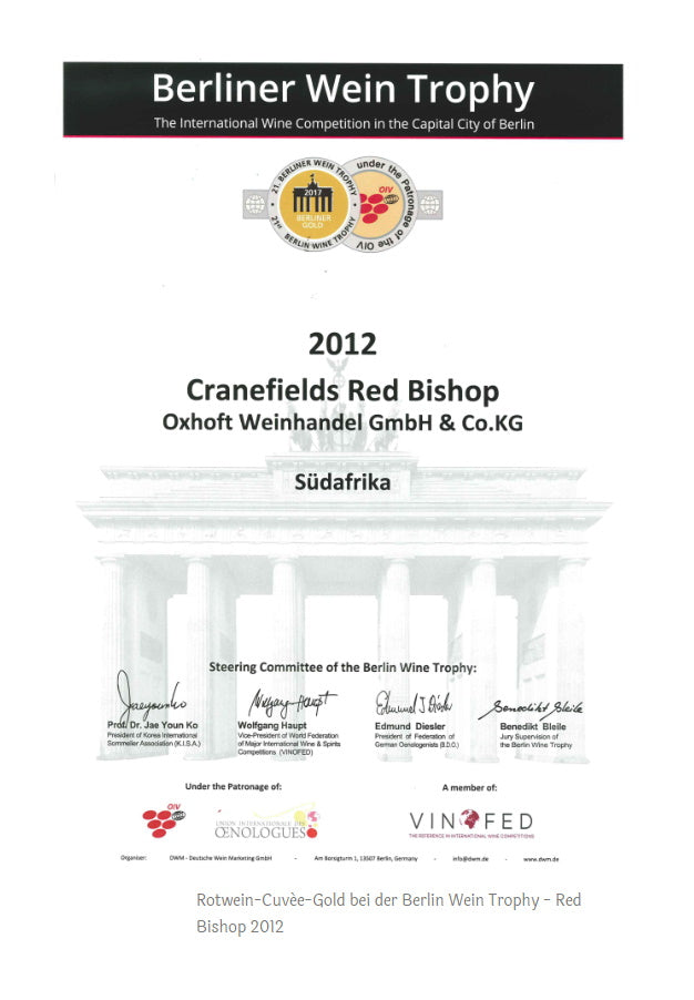 CRANEFIELDS Rotwein Red Bishop 2012 Wein rot 0,75 l Südafrika trocken 14% Vol.